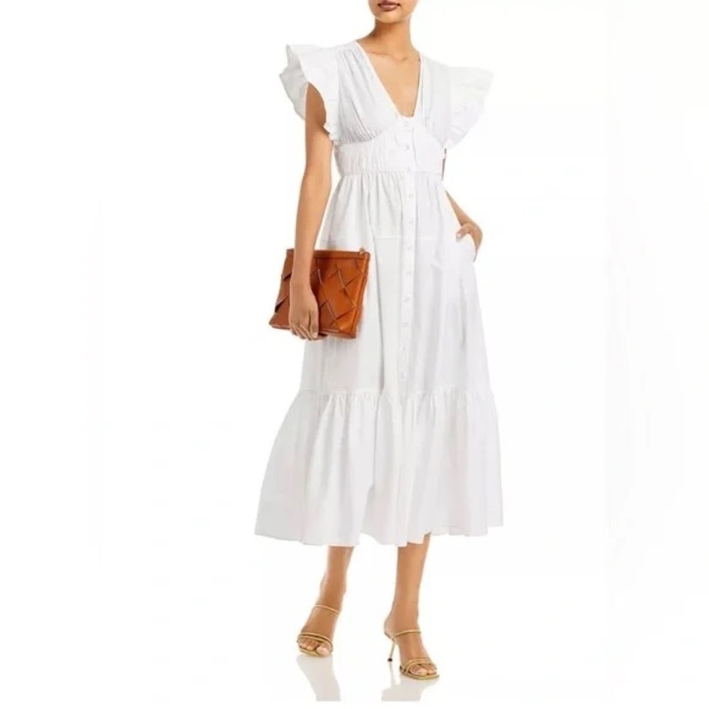 NWT 10 CROSBY DEREK LAM Greta Flutter Sleeve Dress in White - 2